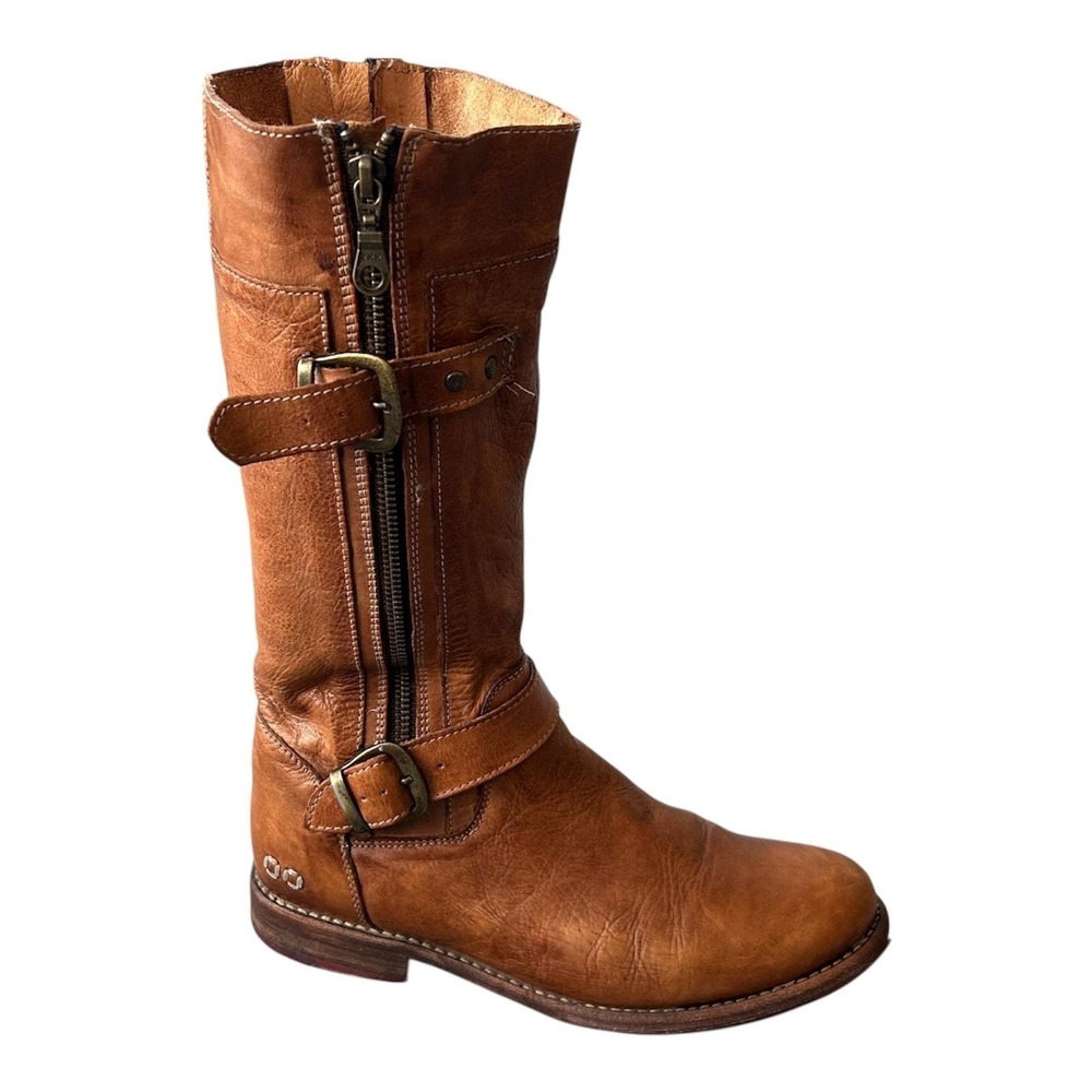 Bed Stu Cobbler Boots Womens 9 Brown Leather Biker‎ Moto Mid Calf Buckle Zip
